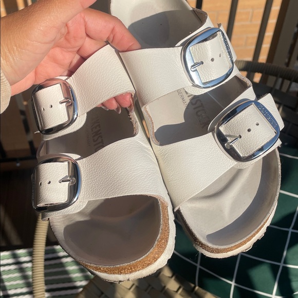 Birkenstock Women's Arizona Big Buckle Slide White Sandals with Silver Buckles - Picture 11 of 11